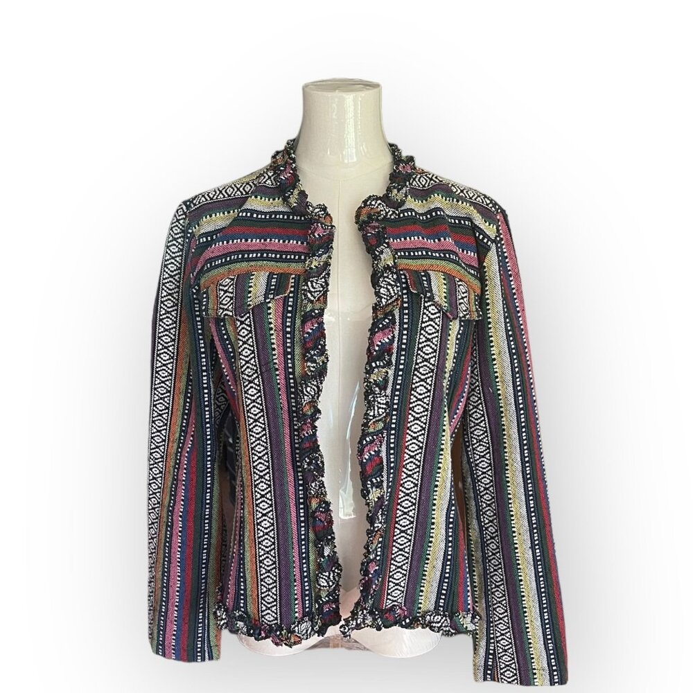 Chico’s 90s Multicolor Woven Southwestern Blanket Style Jacket Medium